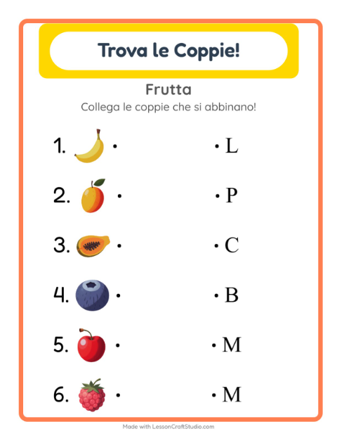 Anteprima della scheda di Abbinamento con Frutta per Scuola dell'infanzia (5-7 anni)