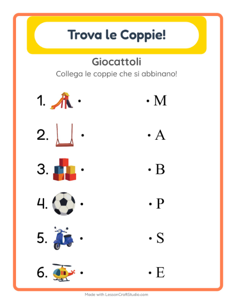 Anteprima della scheda di Abbinamento con Giocattoli per Scuola dell'infanzia (5-7 anni)