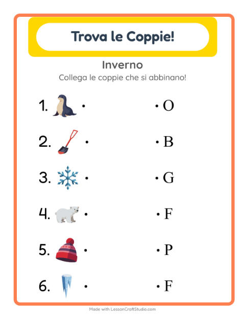 Anteprima della scheda di Abbinamento con Inverno per Scuola dell'infanzia (5-7 anni)