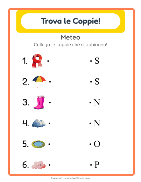 Anteprima della scheda di Abbinamento con Meteo per Scuola dell'infanzia (5-7 anni)