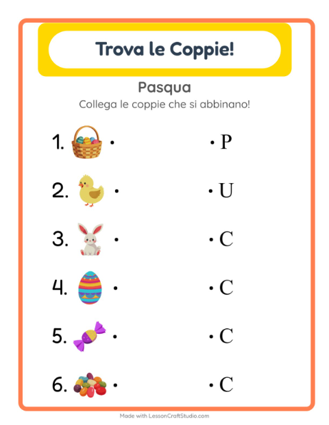 Anteprima della scheda di Abbinamento con Pasqua per Scuola dell'infanzia (5-7 anni)