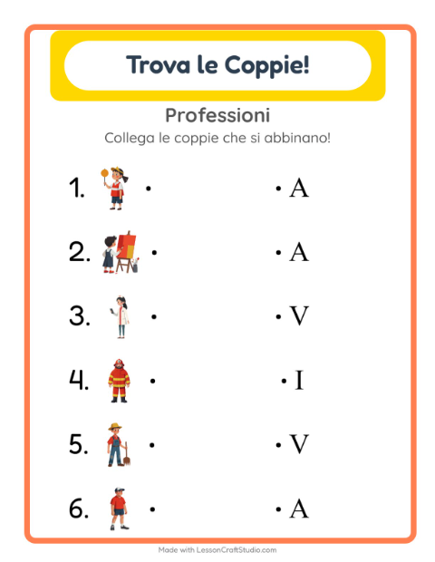 Anteprima della scheda di Abbinamento con Professioni per Scuola dell'infanzia (5-7 anni)