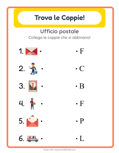 Anteprima della scheda di Abbinamento con Ufficio postale per Scuola dell'infanzia (5-7 anni)