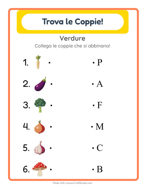 Anteprima della scheda di Abbinamento con Verdure per Scuola dell'infanzia (5-7 anni)