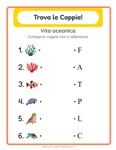 Anteprima della scheda di Abbinamento con Vita oceanica per Scuola dell'infanzia (5-7 anni)