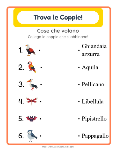 Anteprima della scheda di Abbinamento per Scuola dell'infanzia (5-7 anni)