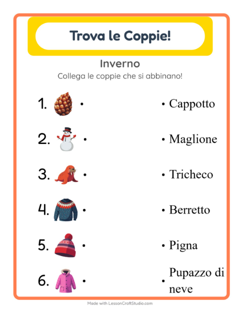 Anteprima della scheda di Abbinamento per Scuola dell'infanzia (5-7 anni)
