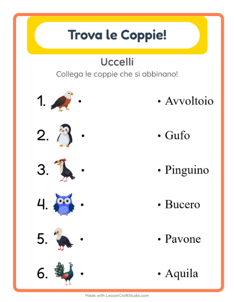 Anteprima della scheda di Abbinamento per Scuola dell'infanzia (5-7 anni)