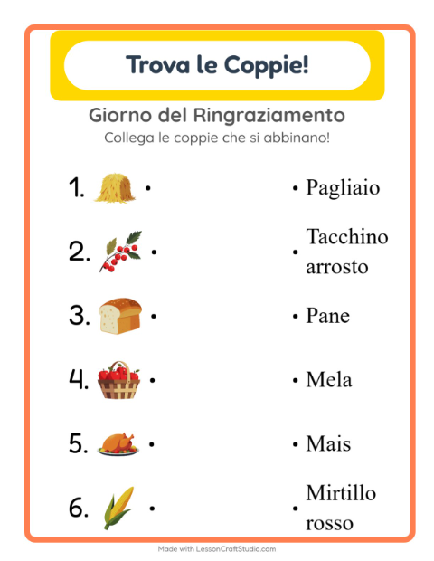 Anteprima della scheda di Abbinamento per Scuola dell'infanzia (5-7 anni)