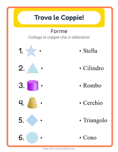 Anteprima della scheda di Abbinamento per Scuola dell'infanzia (5-7 anni)