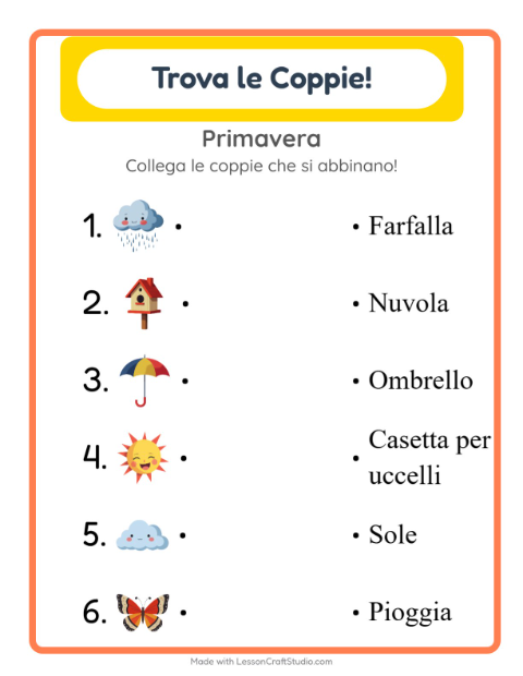 Anteprima della scheda di Abbinamento per Scuola dell'infanzia (5-7 anni)