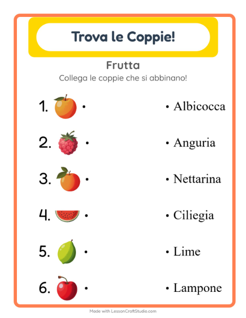 Anteprima della scheda di Abbinamento per Scuola dell'infanzia (5-7 anni)