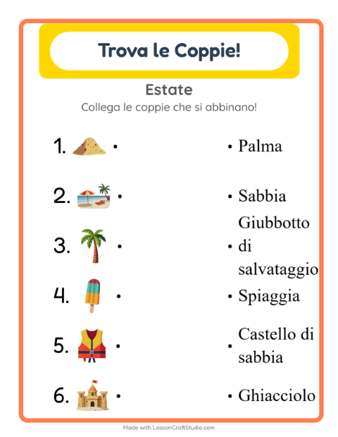 Anteprima della scheda di Abbinamento per Scuola dell'infanzia (5-7 anni)