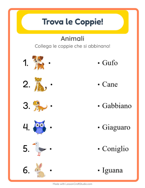Anteprima della scheda di Abbinamento per Scuola dell'infanzia (5-7 anni)