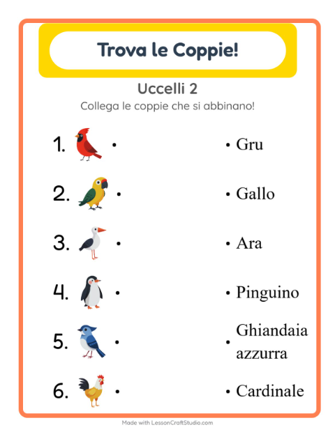 Anteprima della scheda di Abbinamento per Scuola dell'infanzia (5-7 anni)