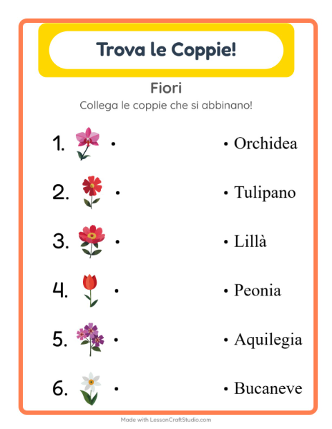 Anteprima della scheda di Abbinamento per Scuola dell'infanzia (5-7 anni)