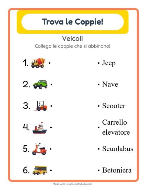 Anteprima della scheda di Abbinamento per Scuola dell'infanzia (5-7 anni)