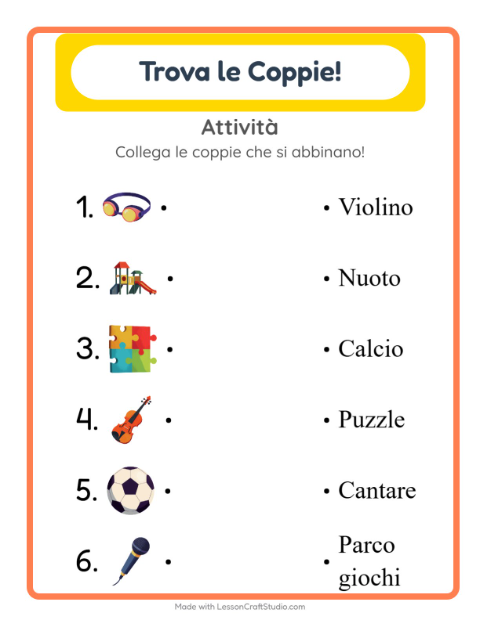 Anteprima della scheda di Abbinamento per Scuola dell'infanzia (5-7 anni)