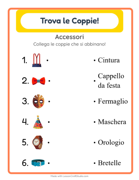 Anteprima della scheda di Abbinamento per Scuola dell'infanzia (5-7 anni)