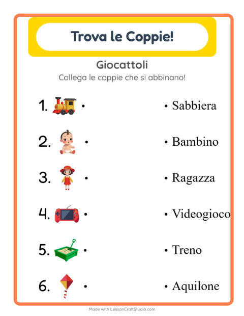 Anteprima della scheda di Abbinamento per Scuola dell'infanzia (5-7 anni)