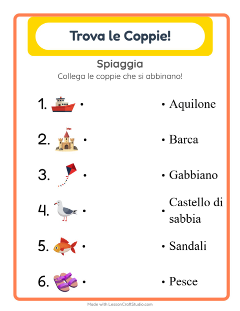 Anteprima della scheda di Abbinamento per Scuola dell'infanzia (5-7 anni)
