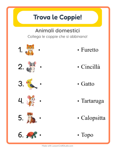 Anteprima della scheda di Abbinamento per Scuola dell'infanzia (5-7 anni)