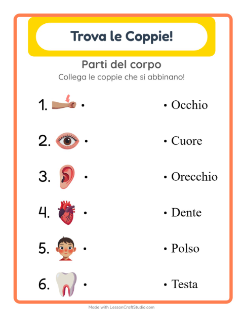 Anteprima della scheda di Abbinamento per Scuola dell'infanzia (5-7 anni)