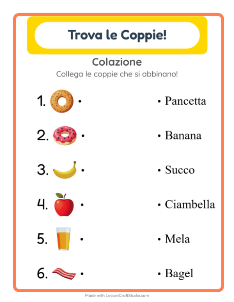 Anteprima della scheda di Abbinamento per Scuola dell'infanzia (5-7 anni)