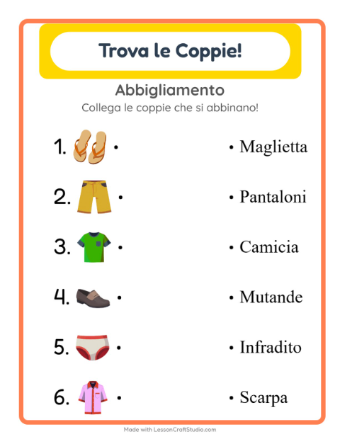 Anteprima della scheda di Abbinamento per Scuola dell'infanzia (5-7 anni)