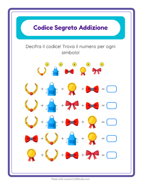 Anteprima della scheda di Addizione Codificata con Accessori per Scuola dell'infanzia (5-7 anni)