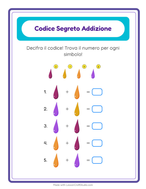 Anteprima della scheda di Addizione Codificata con Colori per Scuola dell'infanzia (5-7 anni)