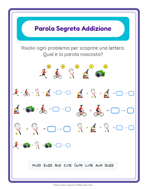 Anteprima della scheda di Addizione Codificata con Attività per Scuola dell'infanzia (5-7 anni)