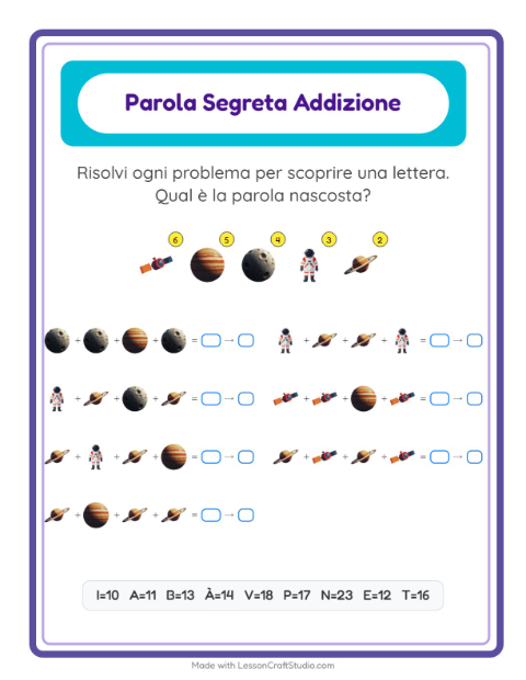 Anteprima della scheda di Addizione Codificata con Spazio per Scuola dell'infanzia (5-7 anni)