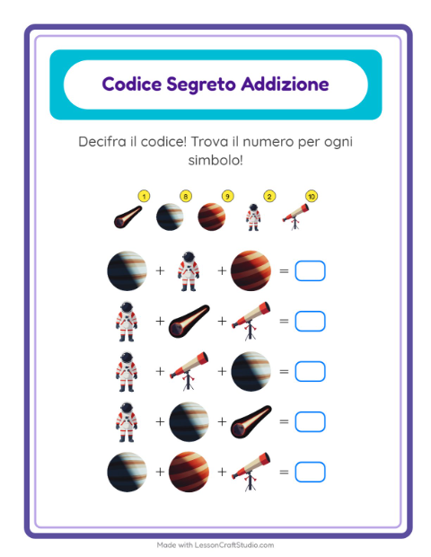 Anteprima della scheda di Addizione Codificata con Spazio per Scuola dell'infanzia (5-7 anni)