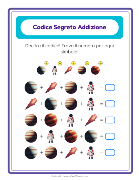 Anteprima della scheda di Addizione Codificata con Spazio per Scuola dell'infanzia (5-7 anni)