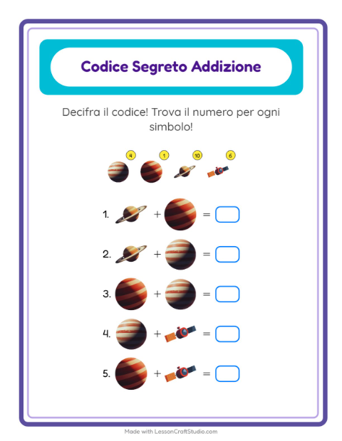Anteprima della scheda di Addizione Codificata con Spazio per Scuola dell'infanzia (5-7 anni)