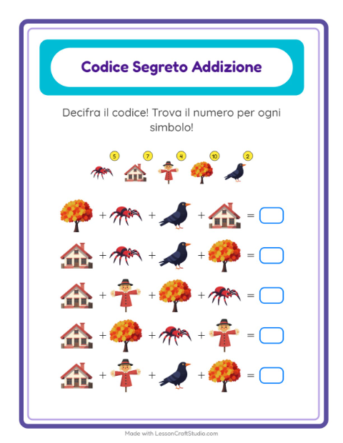 Anteprima della scheda di Addizione Codificata con Varie per Scuola dell'infanzia (5-7 anni)