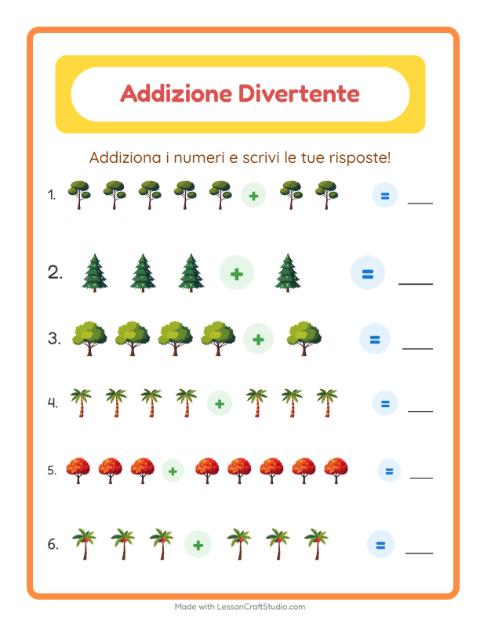 Anteprima di Addizioni entro il 20 con Alberi – scheda per la classe prima