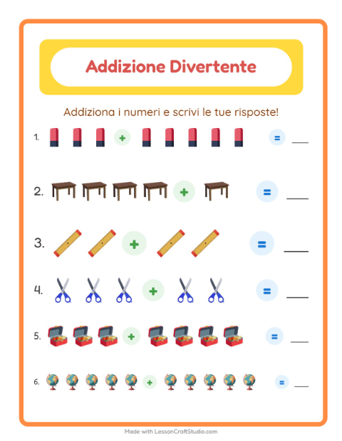 Anteprima della scheda di Addizione con Aula per Scuola dell'infanzia (5-7 anni)