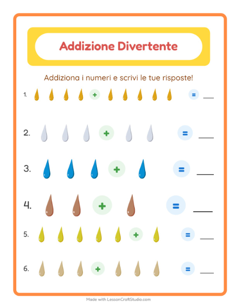 Anteprima della scheda di Addizione con Colori per Scuola dell'infanzia (5-7 anni)