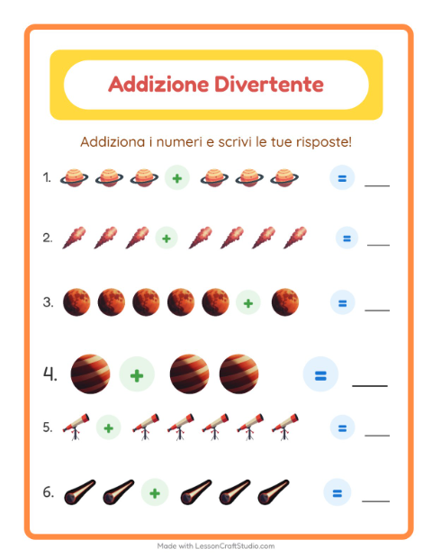 Anteprima della scheda di Addizione con Spazio per Scuola dell'infanzia (5-7 anni)