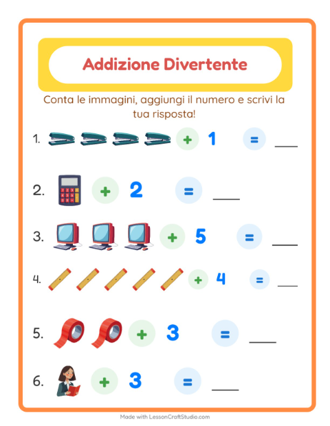 Anteprima della scheda di Addizione con Aula per Scuola dell'infanzia (5-7 anni)