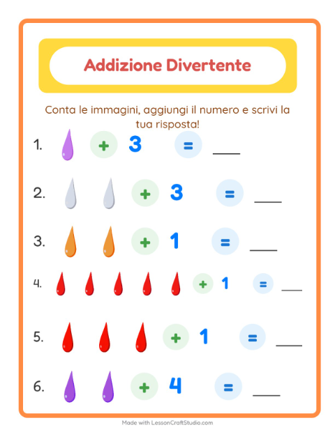Anteprima della scheda di Addizione con Colori per Scuola dell'infanzia (5-7 anni)