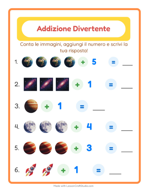 Anteprima della scheda di Addizione con Spazio per Scuola dell'infanzia (5-7 anni)