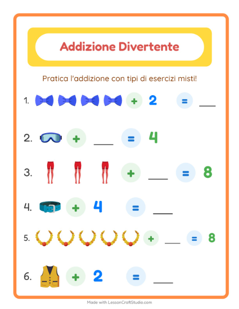 Anteprima di Addizioni e scomposizioni entro il 20 con Accessori – scheda per la classe prima