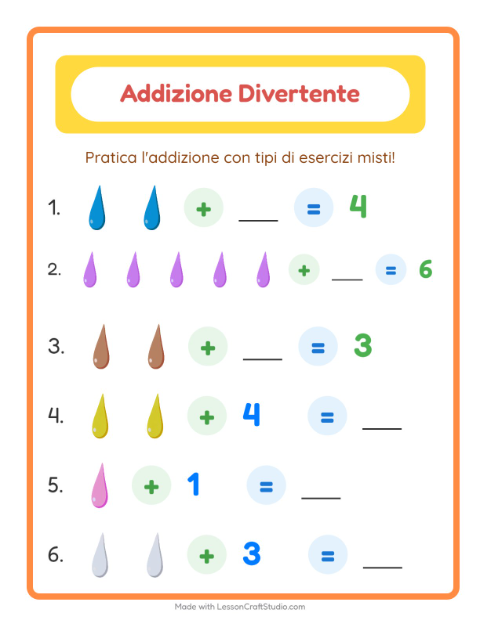 Anteprima della scheda di Addizione con Colori per Scuola dell'infanzia (5-7 anni)