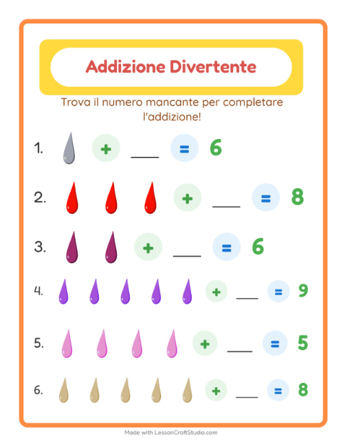Anteprima della scheda di Addizione con Colori per Scuola dell'infanzia (5-7 anni)