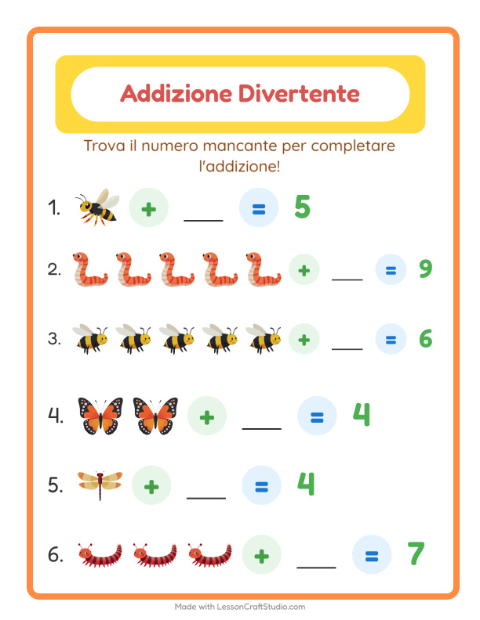 Anteprima di Trova il numero che manca con Insetti e scarafaggi – scheda per la scuola dell'infanzia
