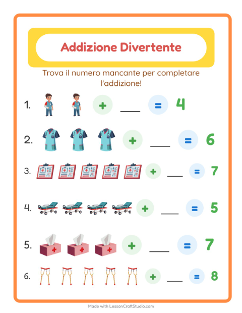 Anteprima della scheda di Addizione con Ospedale per Scuola dell'infanzia (5-7 anni)