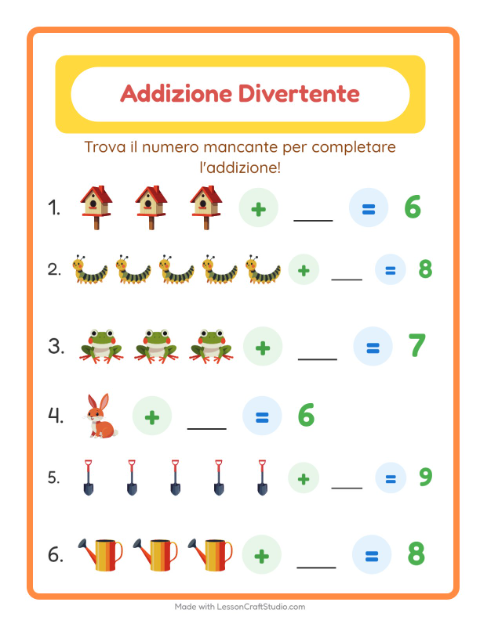 Anteprima della scheda di Addizione con Primavera per Scuola dell'infanzia (5-7 anni)